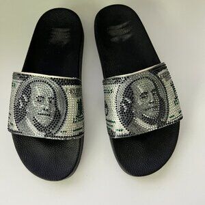 International Concepts Peymin25 Money Rhinestone Pool Slides Sz 8